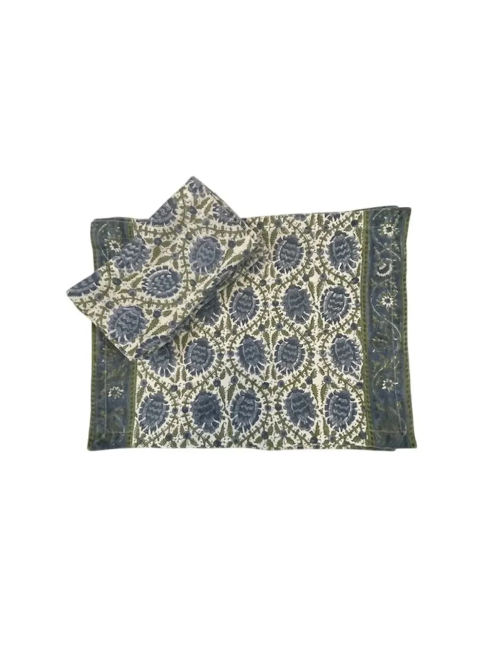 Pottery Barn-Blue Green Paisley Print set 8 Placemats/7 Napkins (2007)